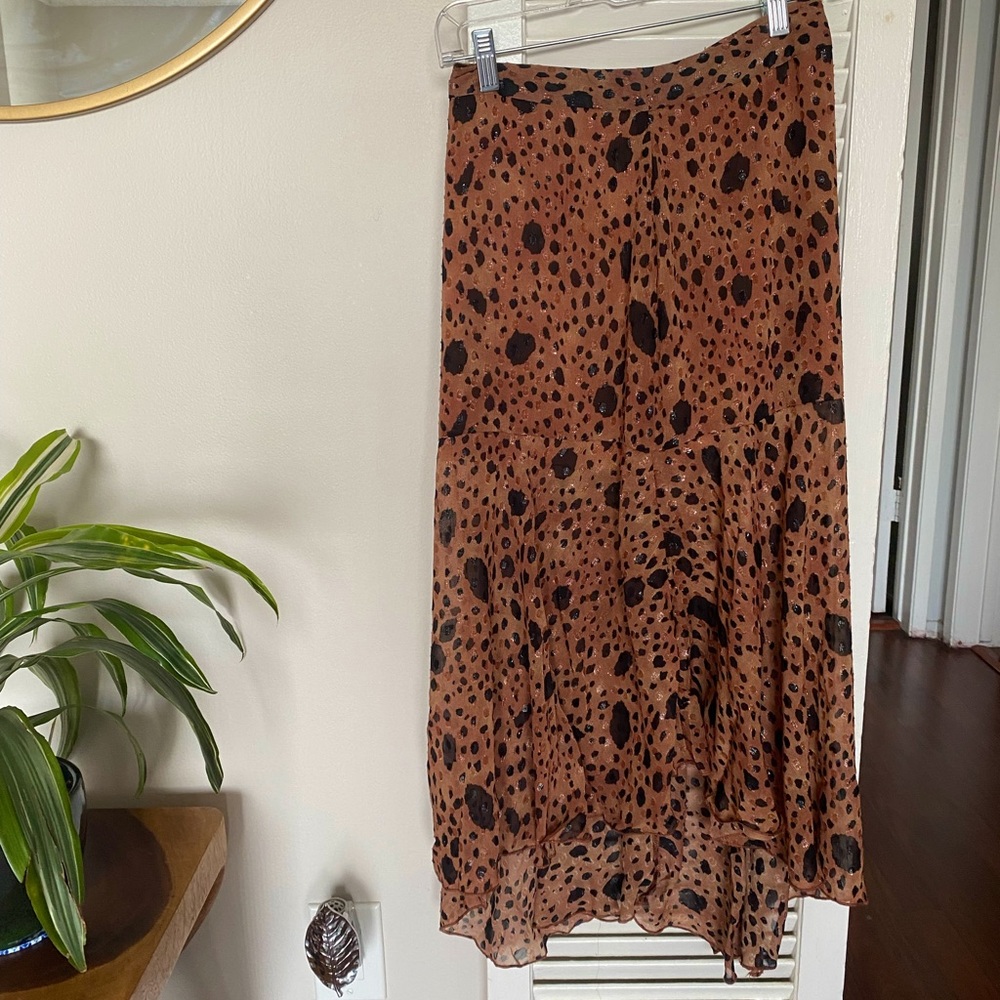 Leopard Print Spotted Flounce Maxi Skirt